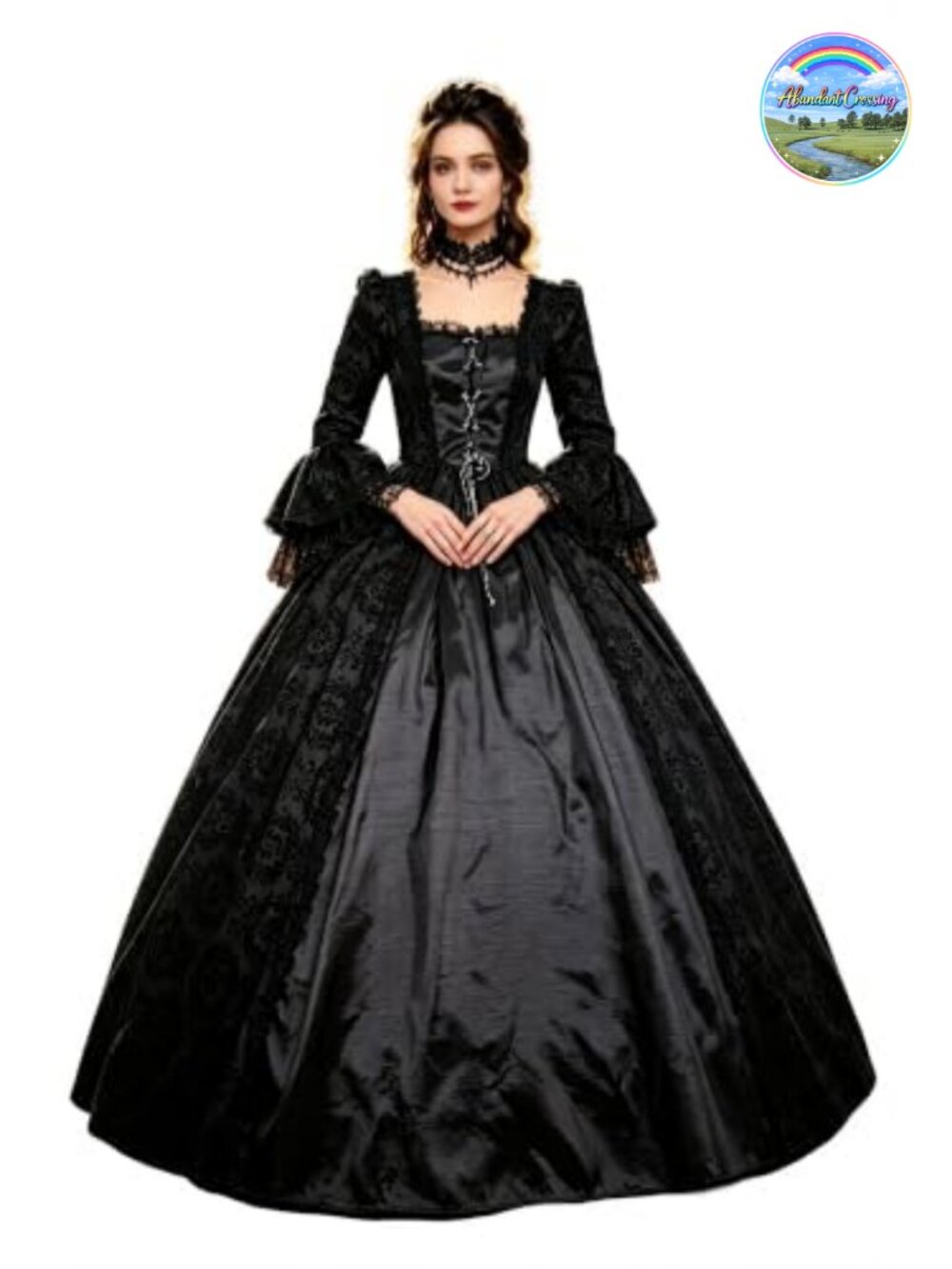 Victorian Rococo Ball Gown Long Sleeve Square Neck Satin Cosplay Costume